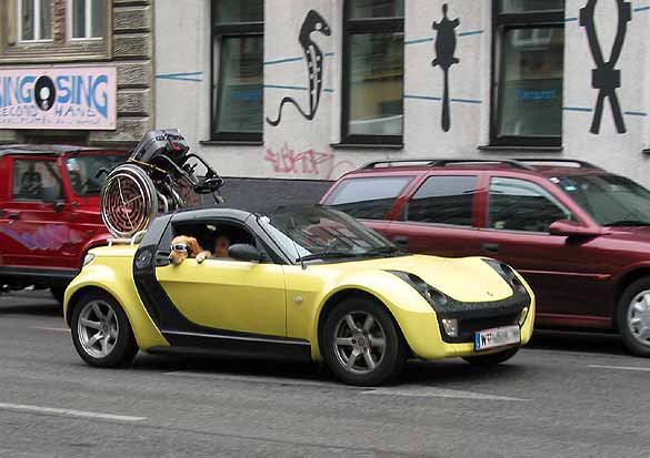 TEWO spoke guards and a wheelchair transported on a smart coupe
